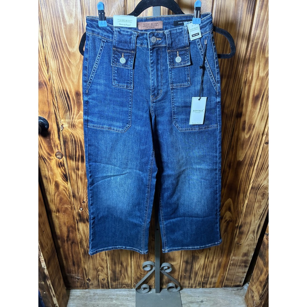 Judy Blue High Waist Wide Leg Crop Jeans Medium Dark Wash JB881007 DK Size 3/26